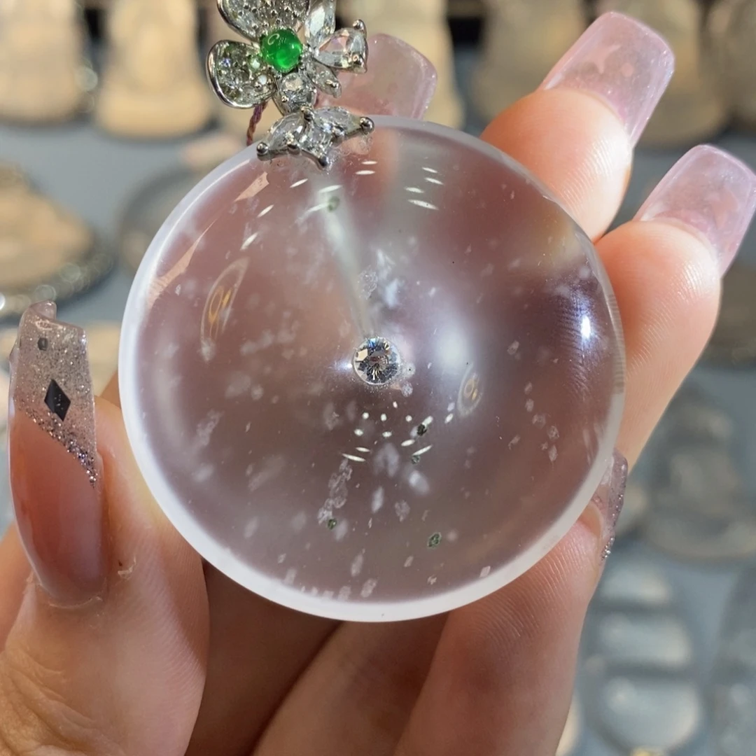 银S925镶嵌雪花棉平安扣石英质玉