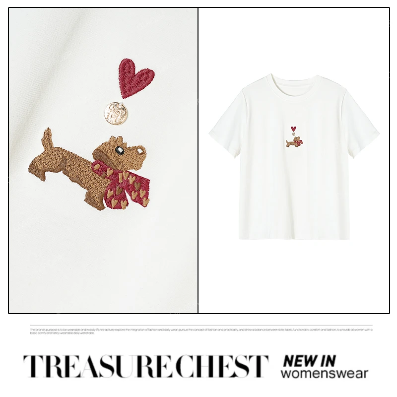 乔儿定制【爱心小狗t】高克重棉t新款重磅短袖上衣简约舒适T恤