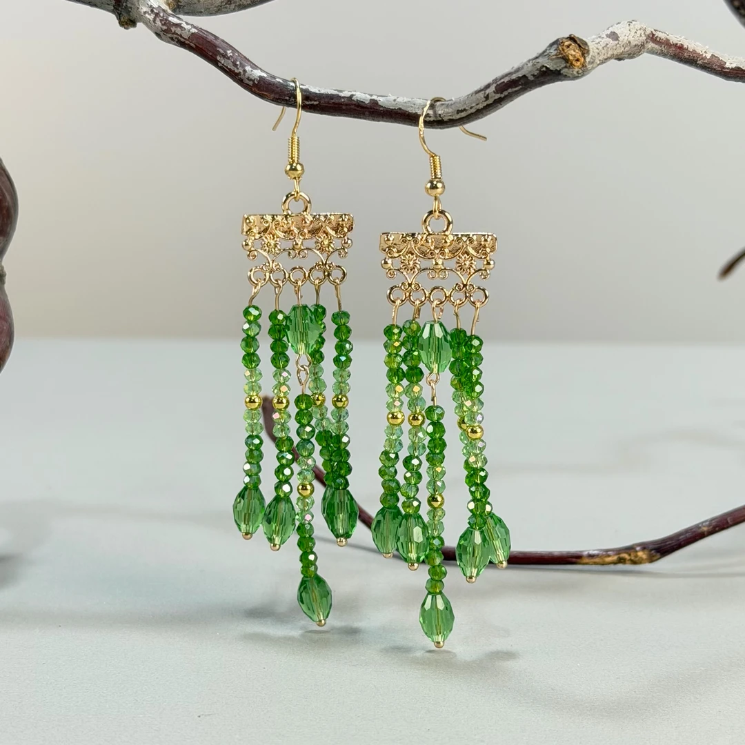 古悦倾城【绿菱耳饰】古风汉服发饰