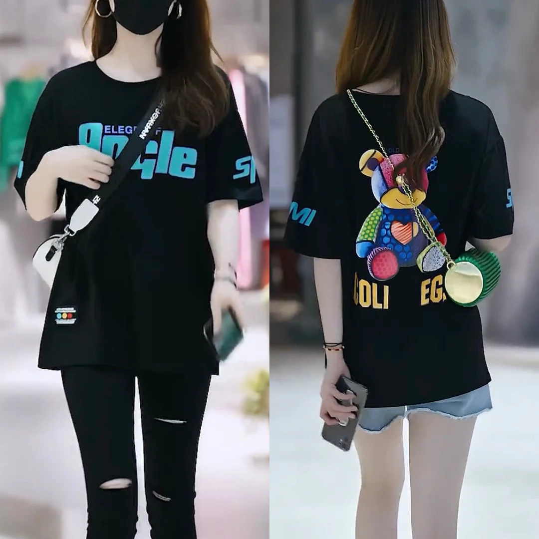 【爆款推荐】夏季纯棉短袖t恤时尚休闲气质洋气印花圆领显瘦上衣女