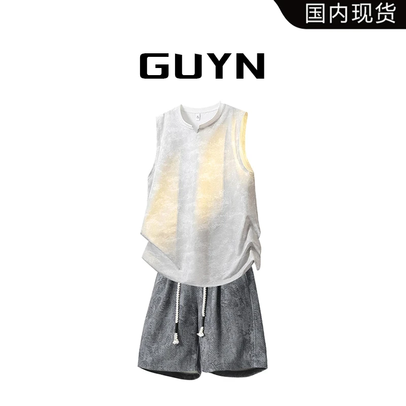 【品牌现货】GUYN扎染背心套装男夏季宽松休闲运动两件套松弛感男装