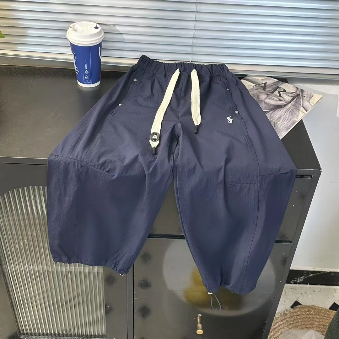 男童中大童宽松休闲裤松紧腰长裤抽春季百搭纯色蓝色夏季