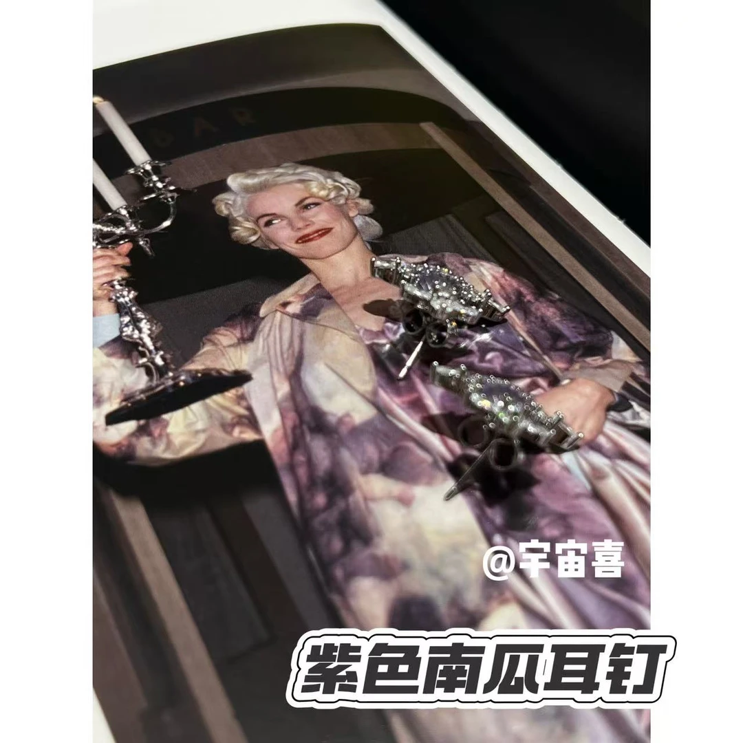 铜合金锆石耳饰 L1-102【紫色珐琅南瓜星球耳钉】