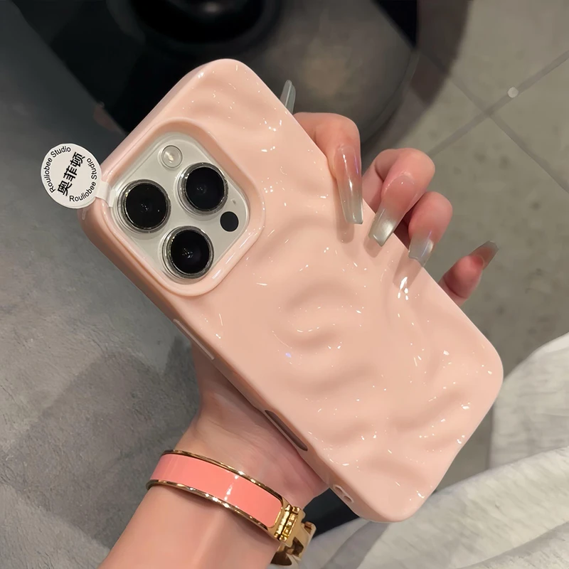 奥菲顿ins纯色波纹褶皱适用苹果16promax手机壳iPhone15高级14/13