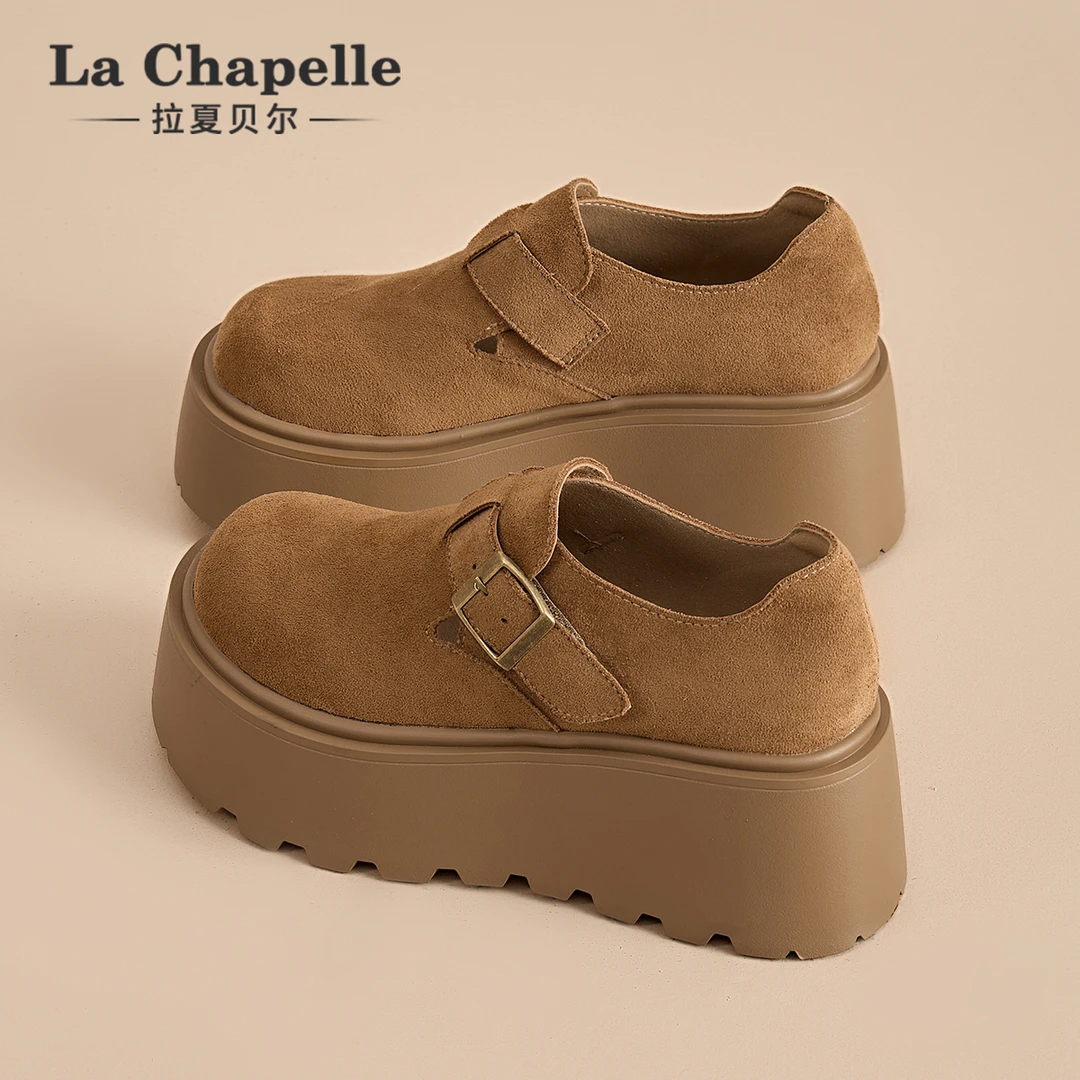 拉夏贝尔厚底勃肯鞋女2025冬季新款全包增高松糕女鞋一脚蹬单鞋子
