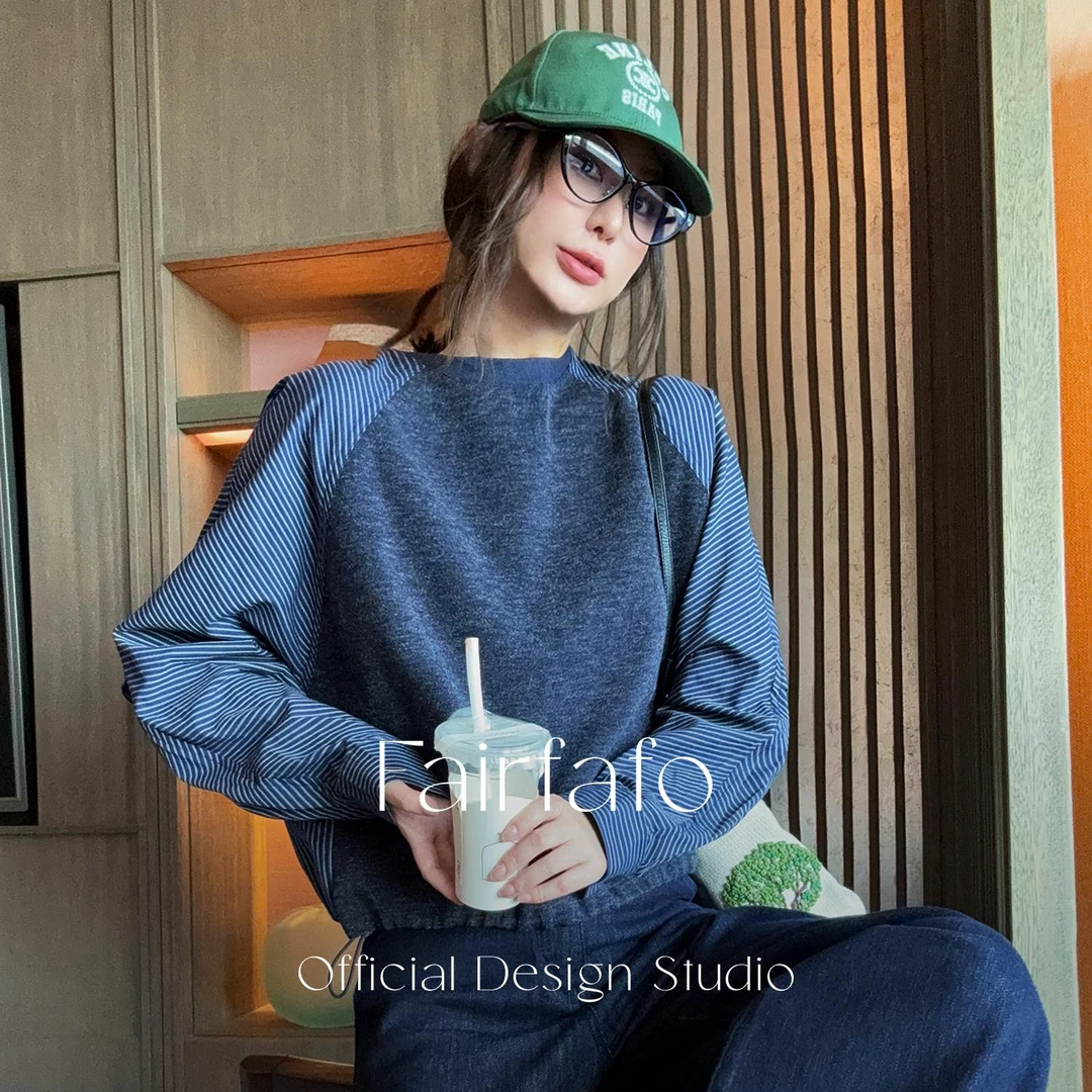 【撞色拼接高级感长袖】ZYCX58282早秋百搭新款高级感撞色T恤