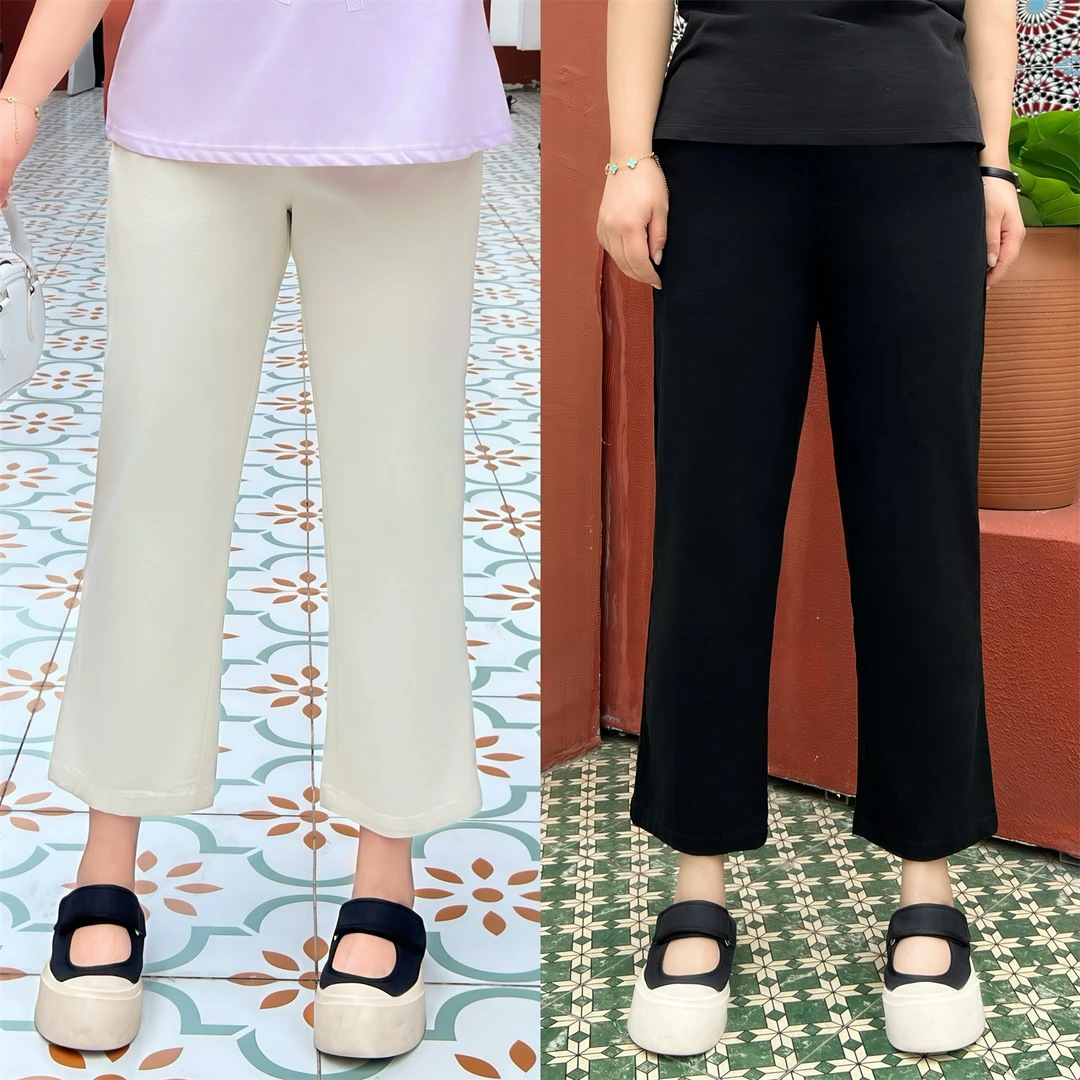 伦敦雾霭 / 清爽弹力九分直筒休闲裤14733花契大码200斤胖mm夏季