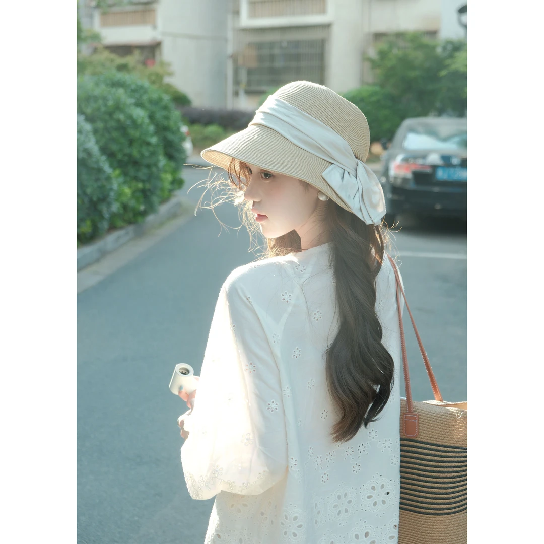 狗狗公园｜外贸定制遮阳渔夫帽植草大帽檐蝴蝶结草帽小众设计款