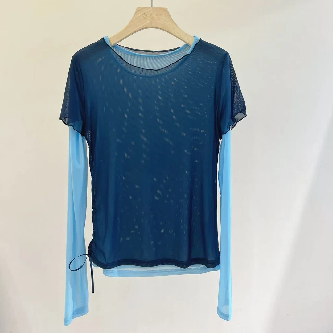 【秀秀新品2】透气网纱同色系长袖夏季防晒两件套时尚
