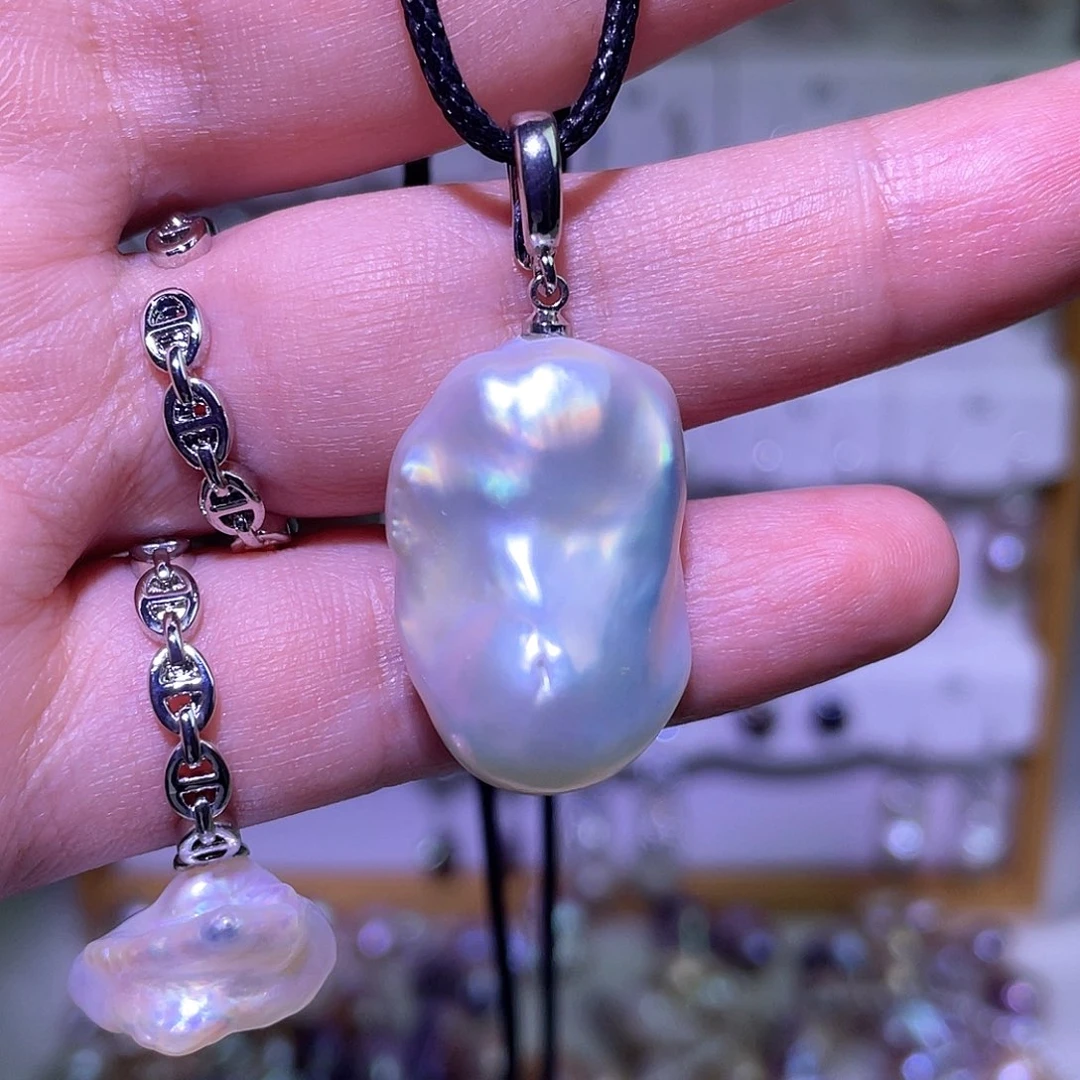 淡水珍珠天然淡水珍珠吊坠银S925镶嵌