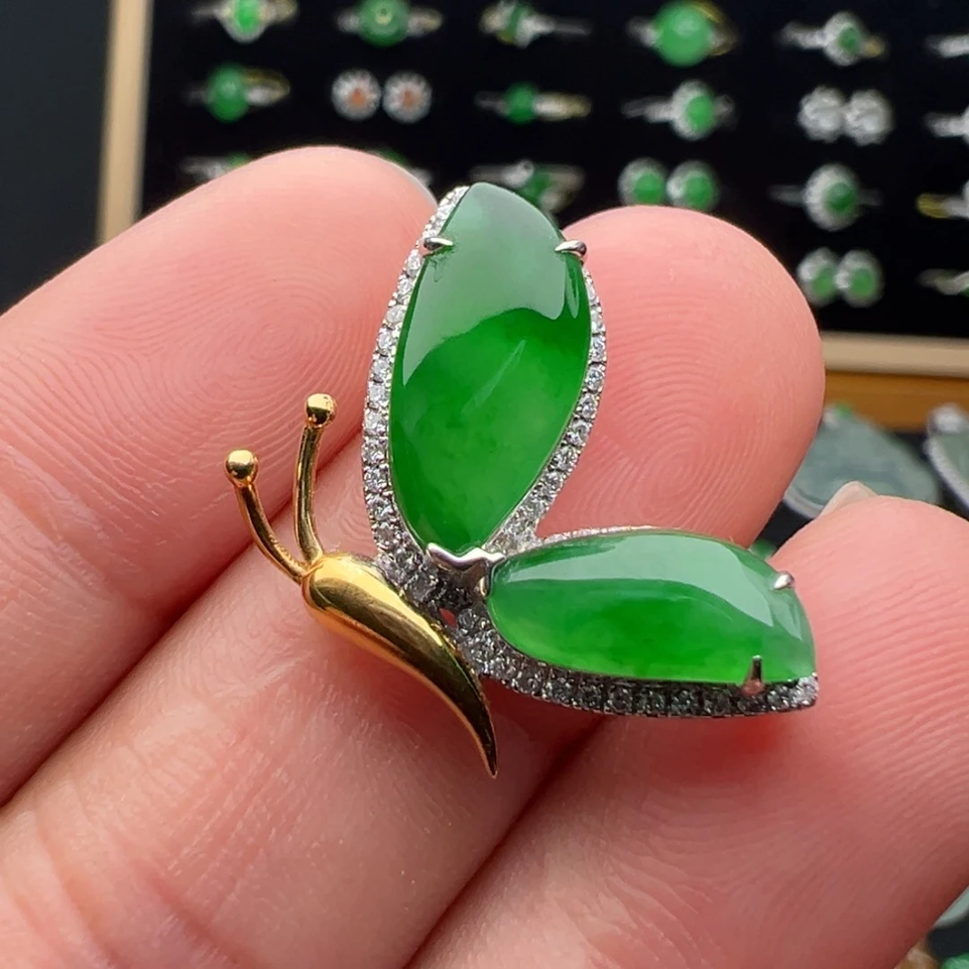 翡翠18K金镶嵌颈饰整体23.5