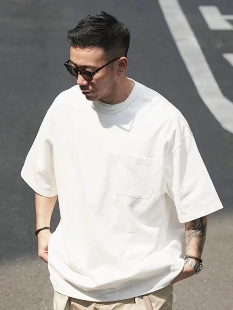 （D）纯色口袋圆领极简短袖夏季T恤常规款常规男士休闲