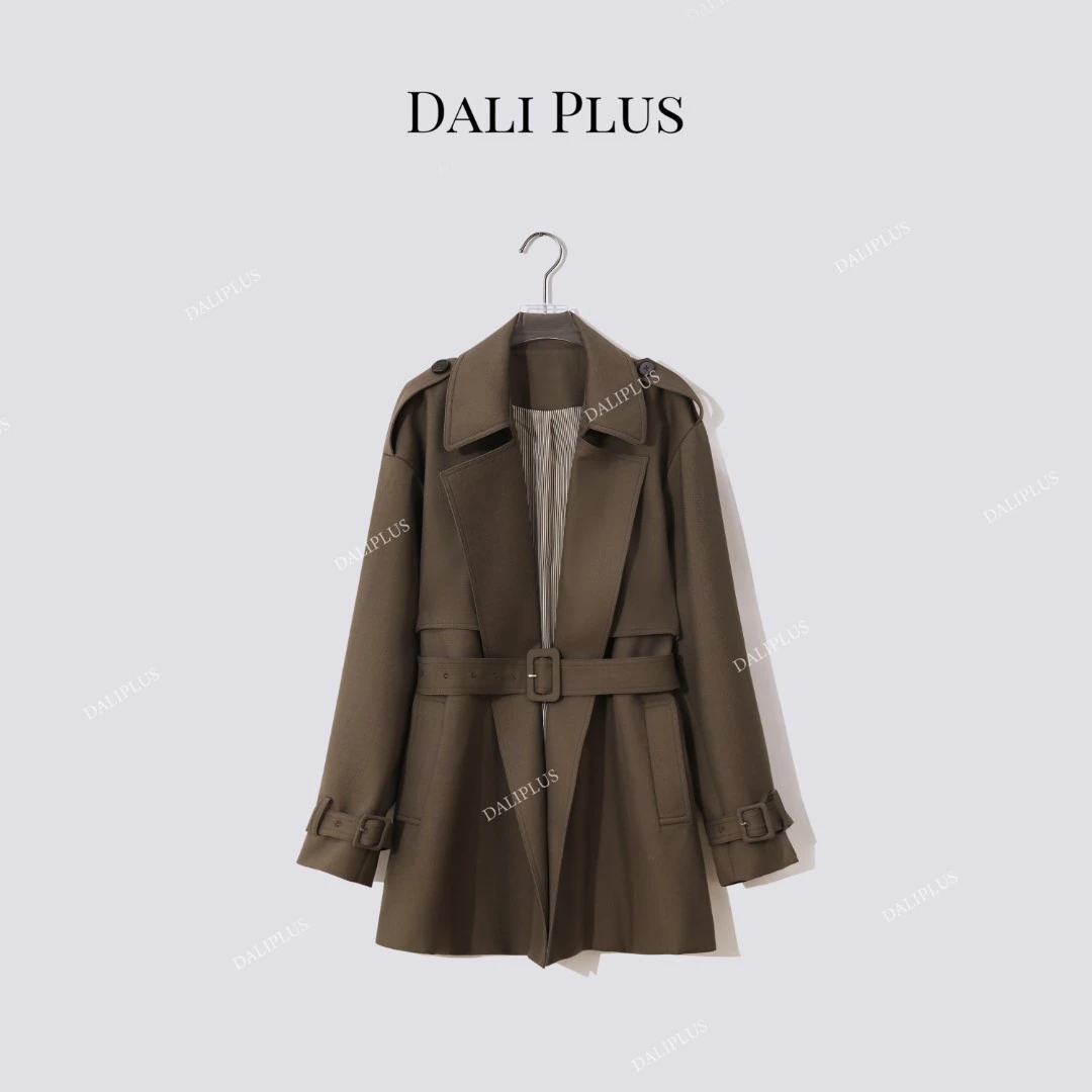 DALI PLUS “天丝羊毛风衣”条纹内里收腰系带外套-D5ST1394