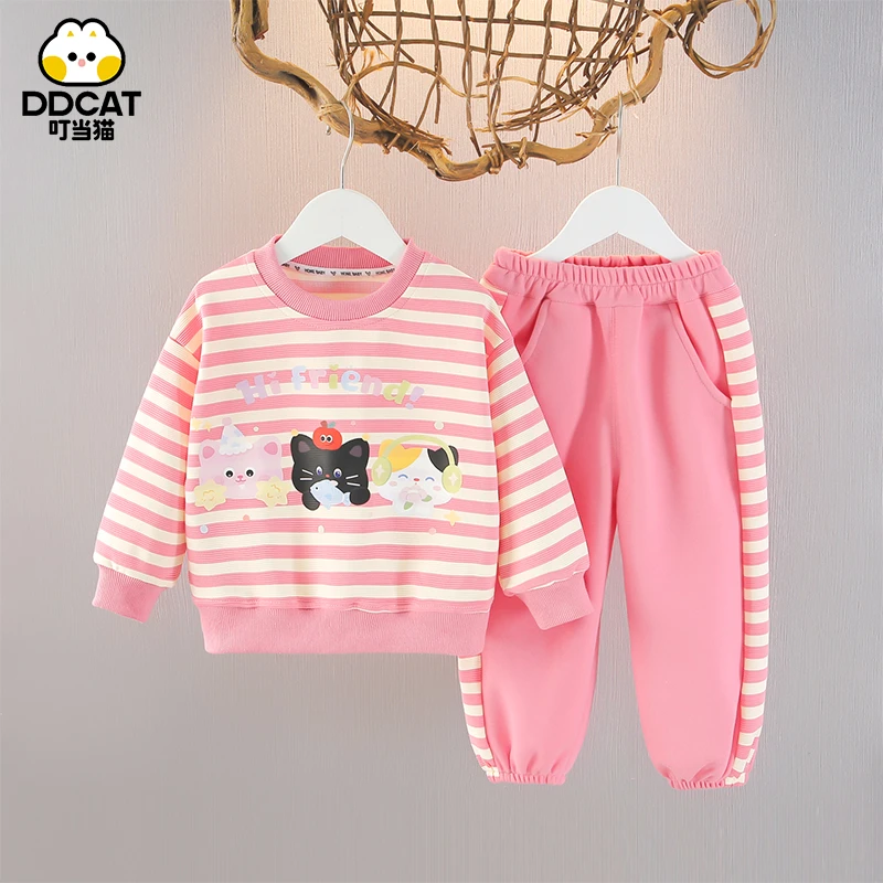 叮当猫女童春秋季套装女宝宝洋气卡通儿童秋装中小童休闲两件套潮