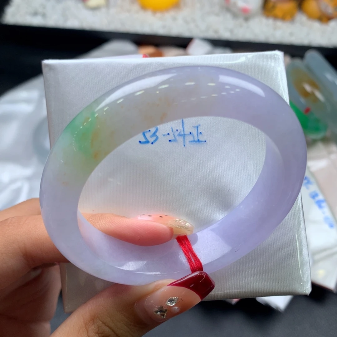 翡翠未镶嵌手镯三彩正圈53.8