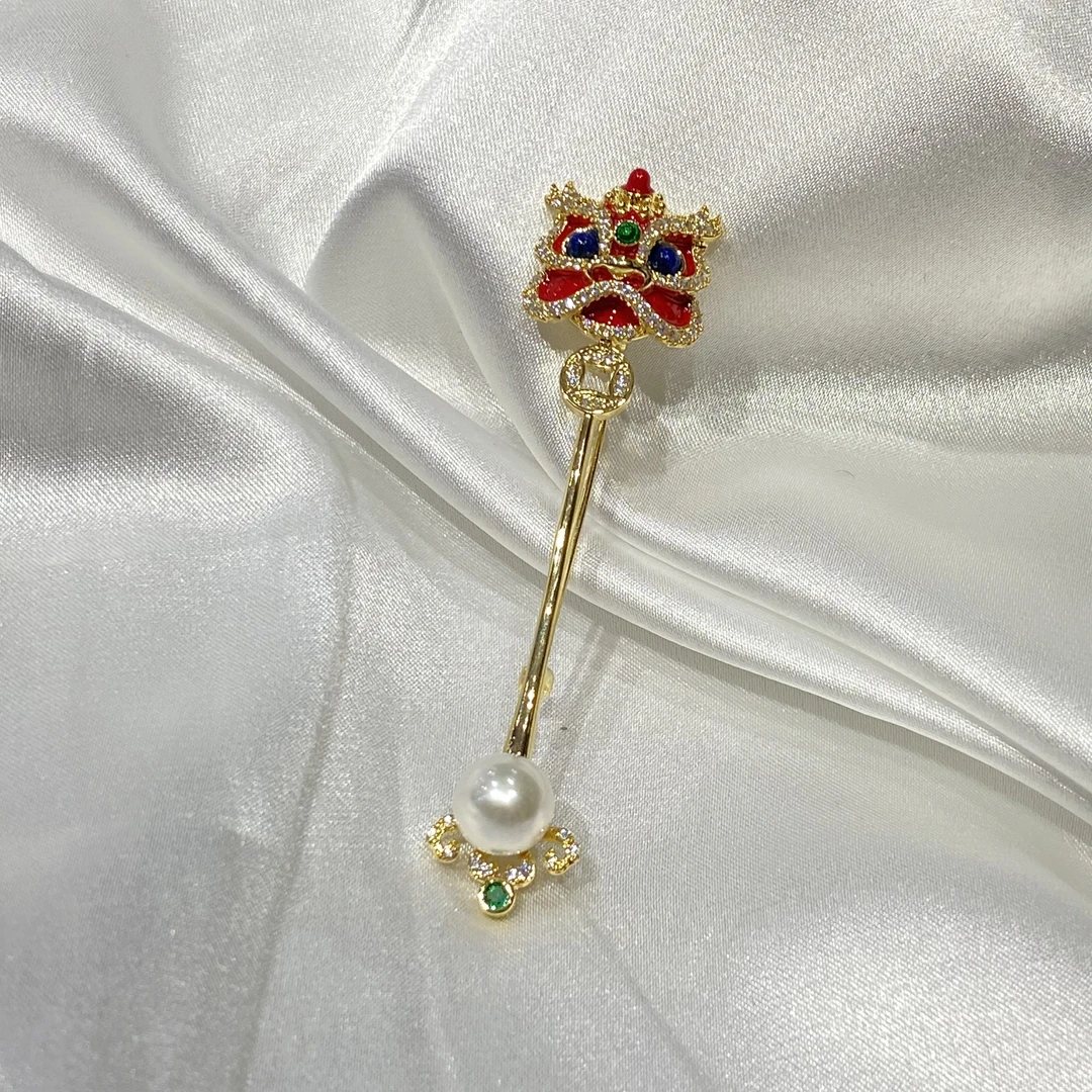醒狮中国风海水akoya极光炫彩珍珠胸针简约国风9m设计师推荐