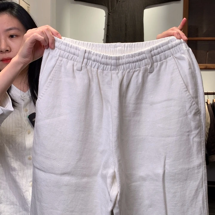 慈航布衣新中式白色汉麻休闲裤