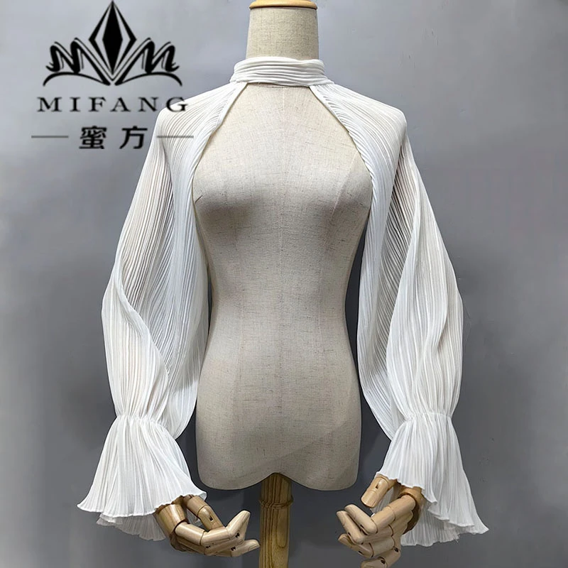 长袖肩膀装饰披肩袖雪纺百褶系带遮大臂婚纱礼服吊带抹胸配饰免缝