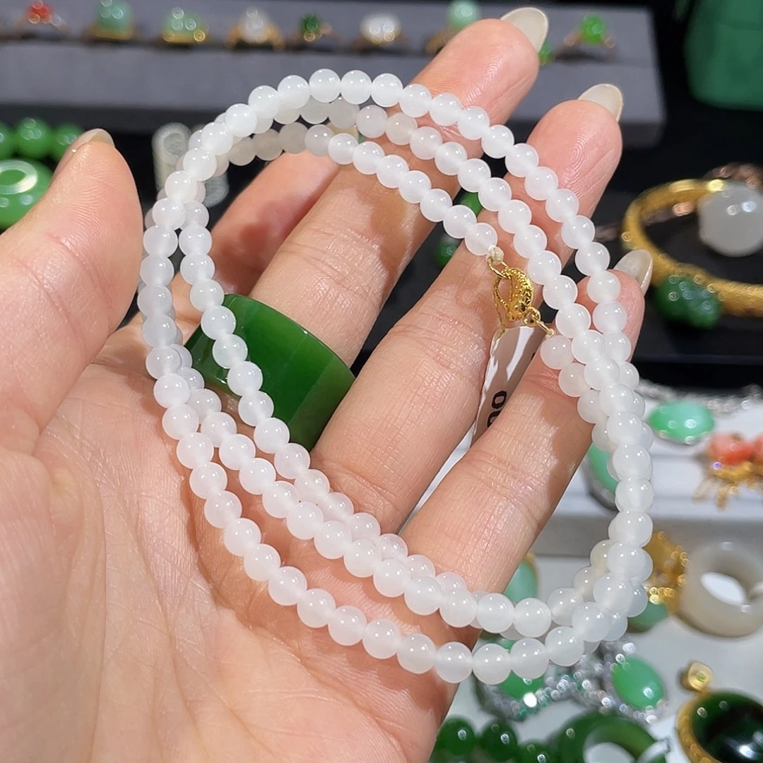 和田玉18K金镶嵌项链