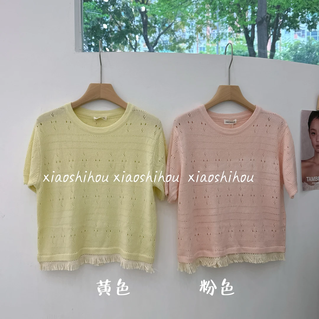 小时候女装店流苏镂空针织短袖2503