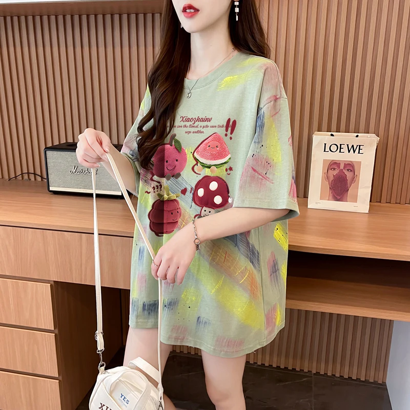 洋气纯棉中长款短袖T恤女孕妇遮屁股搭配鲨鱼裤上衣女夏季