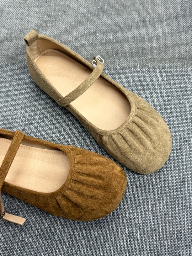 法式绒面鞋春款女鞋2厘米低跟磨砂皮休闲小单鞋浅口脚蹬小皮鞋