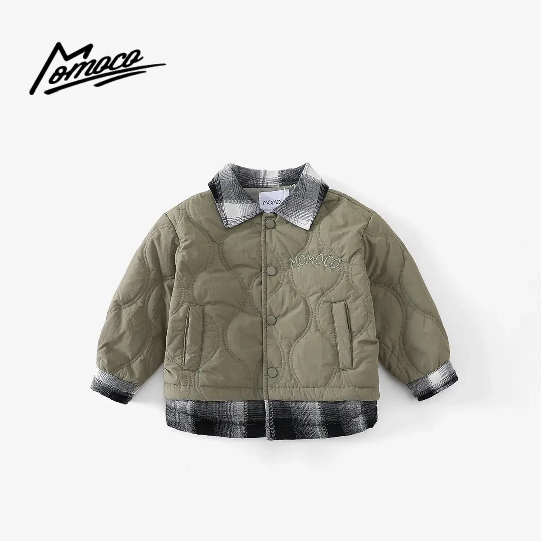 MOMOCO秋冬新款男童时尚假两件棉衣休闲翻领棉服外套77430125009