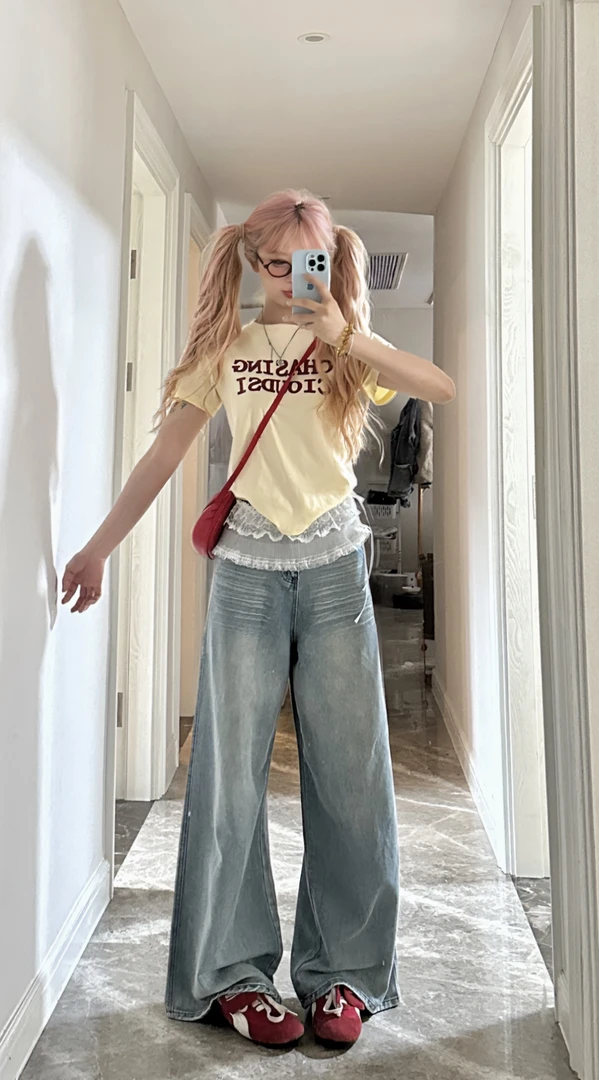 [又又仔专属]春日漫游2025 水洗牛仔直筒阔腿裤春季女.211加长