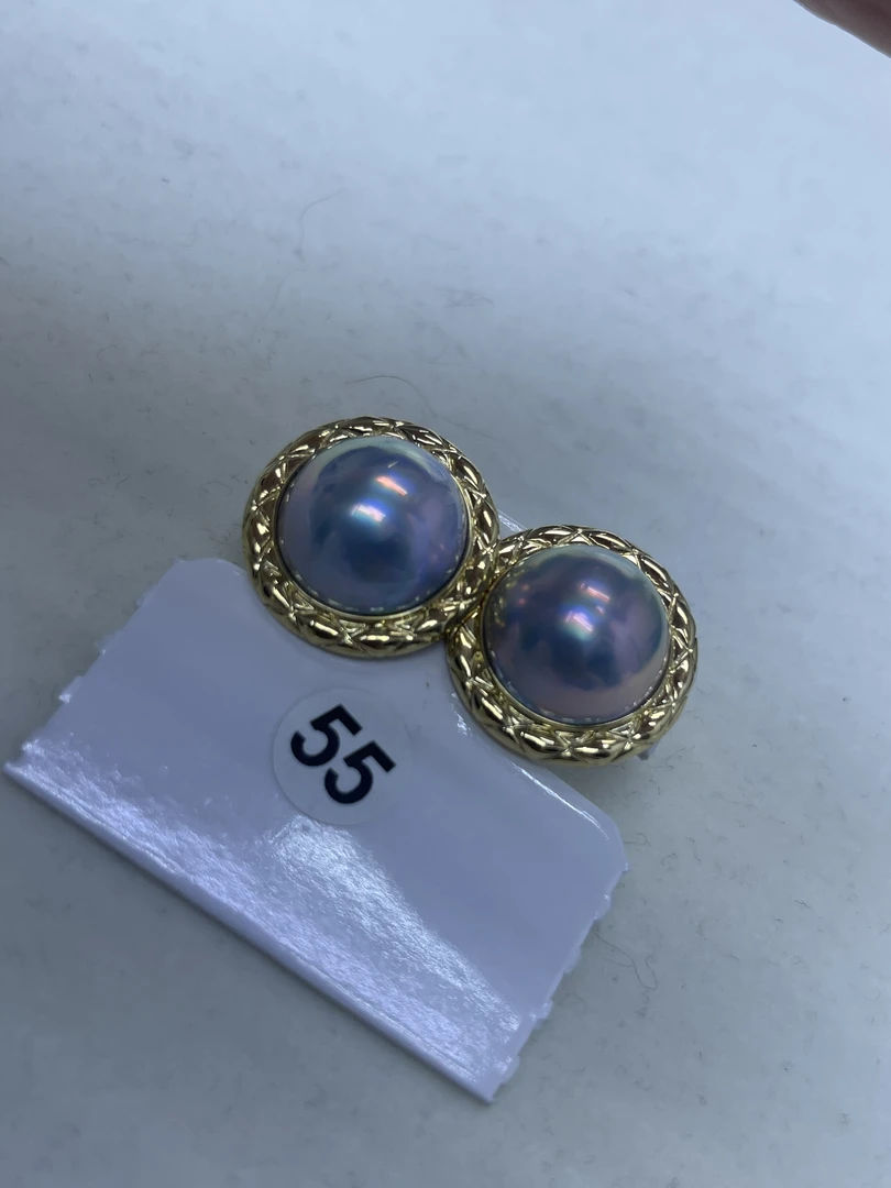 18k蓝马贝珍珠耳钉