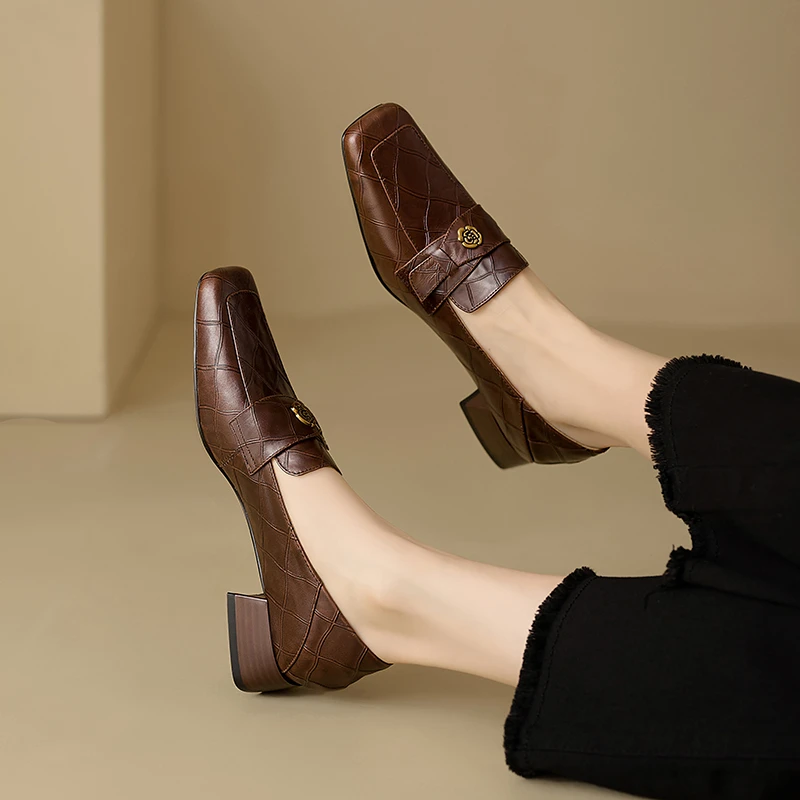 李大龙~牛皮3公分/复古时尚百搭粗跟乐福鞋方头中跟真皮小皮鞋