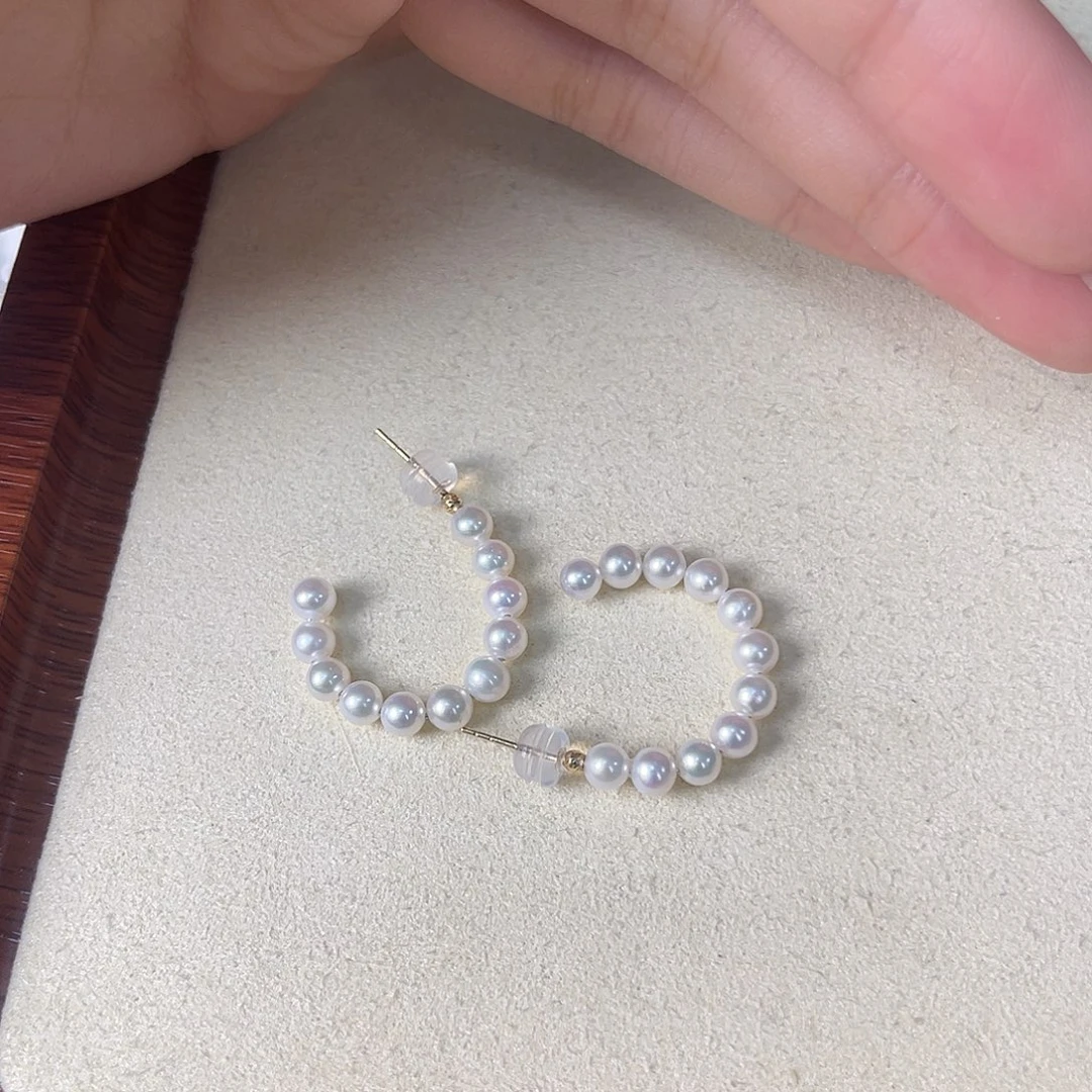 18K金镶嵌淡水珍珠耳饰