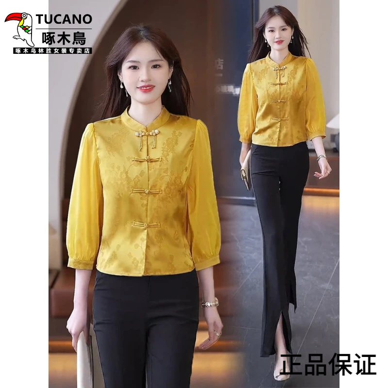 啄木鸟新中式国风盘扣衬衫女2025新款气质时尚显瘦小衫洋气上衣