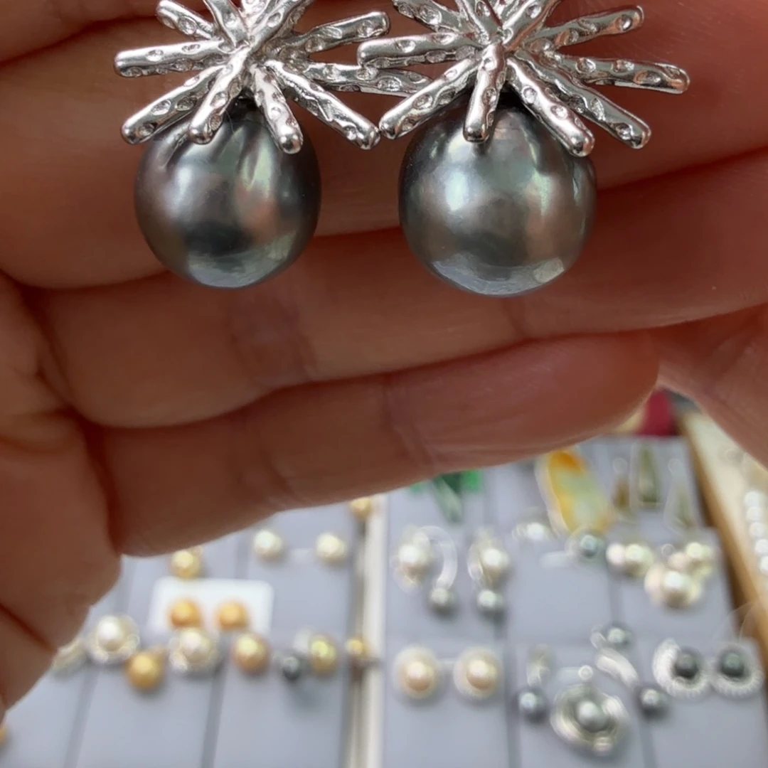 银S925镶嵌海水珍珠耳饰