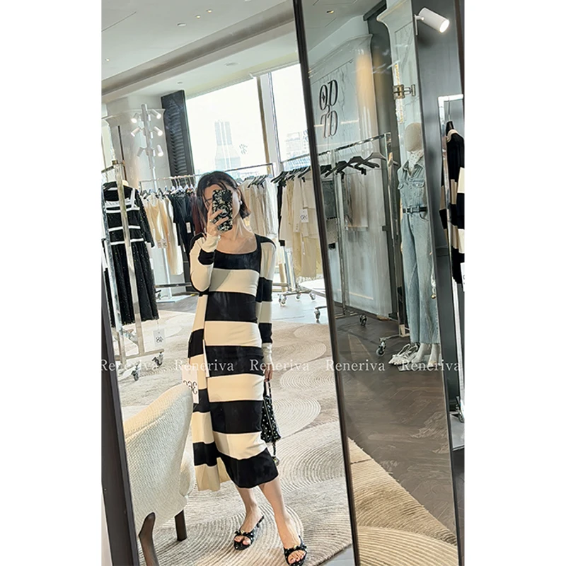 ReneRiva买手店 ODTD 25SS 宽条纹包芯纱吊带连⾐裙+开衫 套装