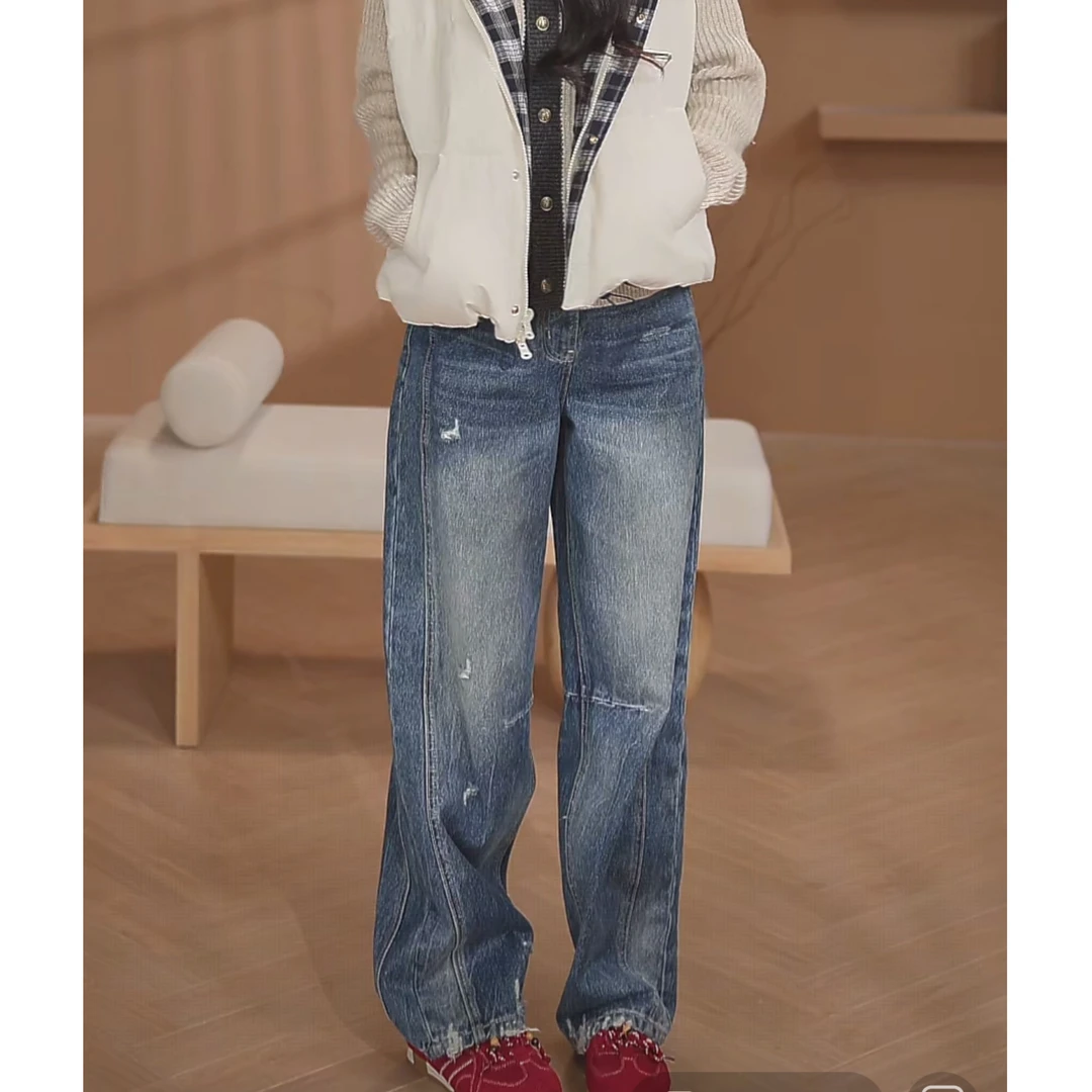 【NINI】极简设计感百搭时尚高腰重工水洗显瘦牛仔裤DY-1926