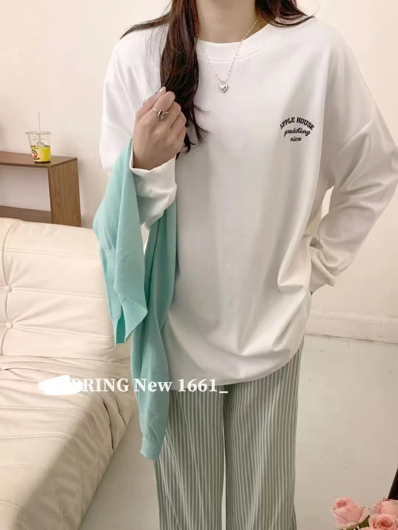 大码刺绣打底衫女长袖T上衣1661