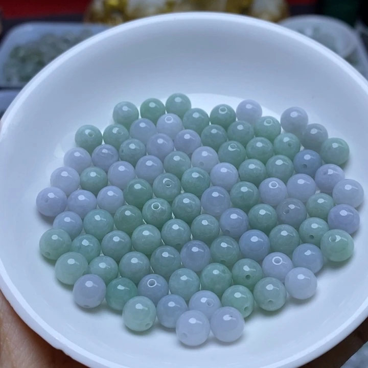 翡翠未镶嵌手链卡7.4冰紫绿20个