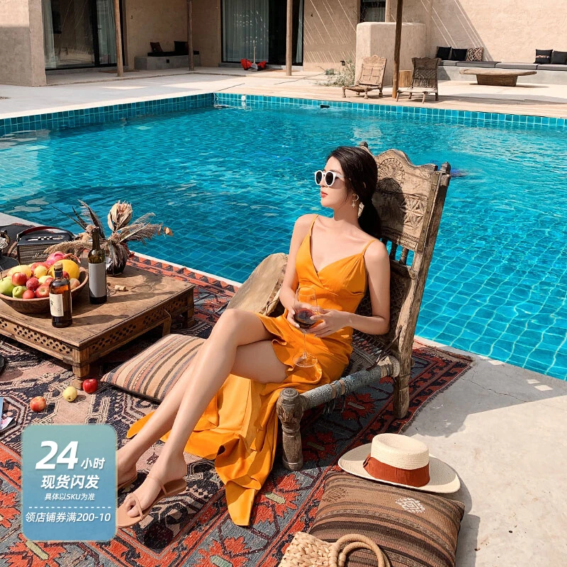 [29号 直播福利] 6/2-8 海边度假裙女修身性感露背V领鱼尾长裙