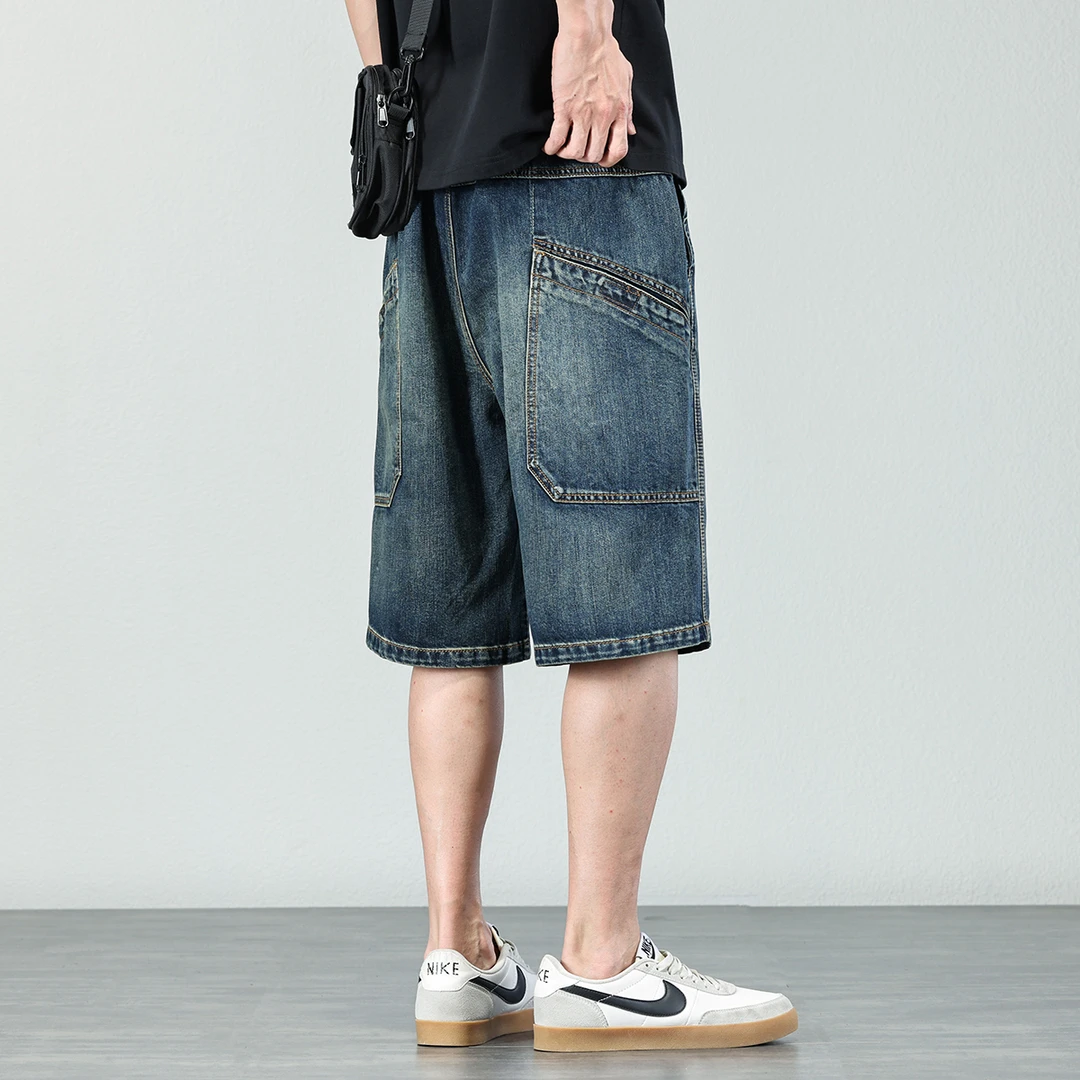 莱赛尔天丝复古牛仔短裤男士2025年夏季轻薄凉感宽松直筒五分裤子