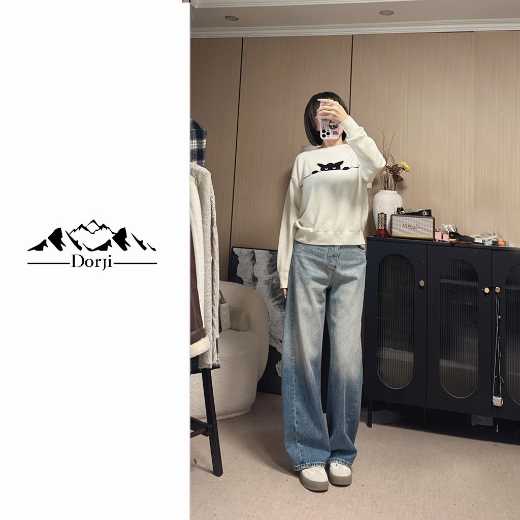DORJI-女装-秋冬100%羊毛时尚慵懒高级感针织猫咪打底衫DJ25TS247