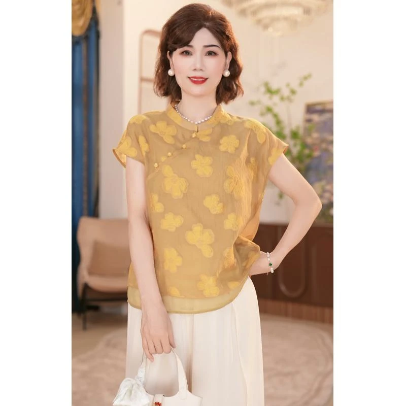 中年妈妈夏季新中式上衣服2025新款洋气中老年女装国风上衣