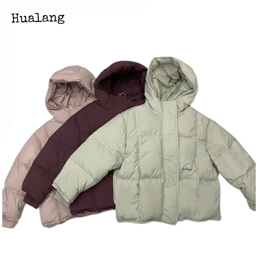 R042款男女童韩版宽松90白鸭绒保暖字母面包连帽羽绒服外套清仓