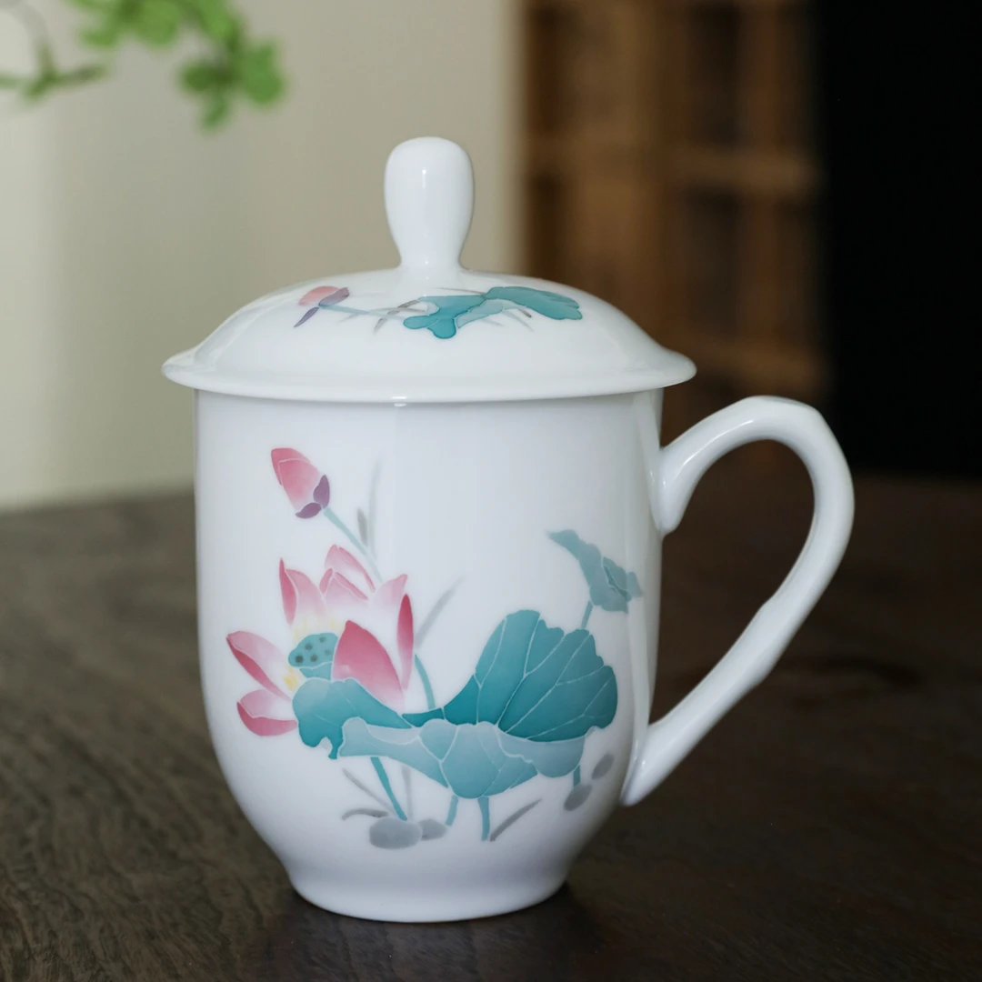 官润窑 醴陵陶瓷办公茶杯手绘水杯泡茶会议办公家用大容量礼品