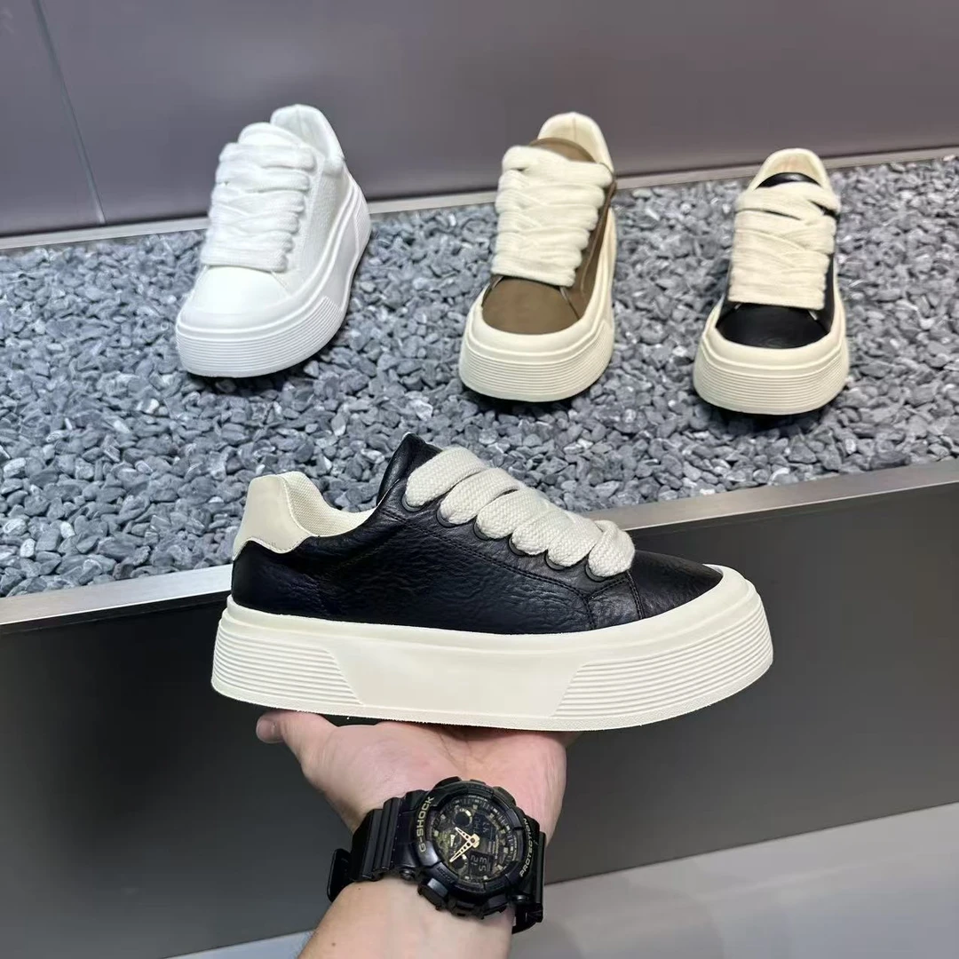 男士鞋新款皮面拼接舒适低帮厚底增高鞋纯色学生小白鞋轻便男鞋TT