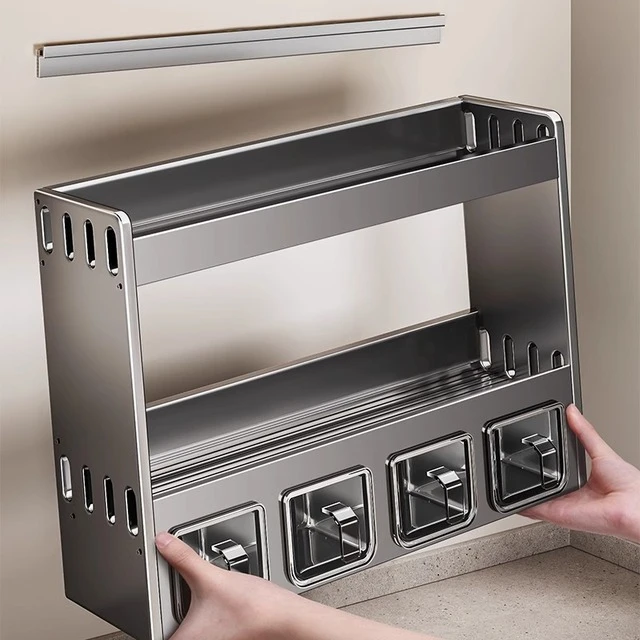 厨房置物架免打孔壁挂式多功能油盐酱醋调味料品罐家用调料收纳盒