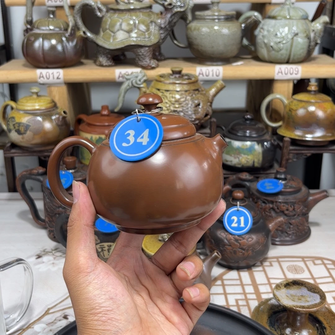 建水紫陶260毫升，古铜色纯手工无尘壶