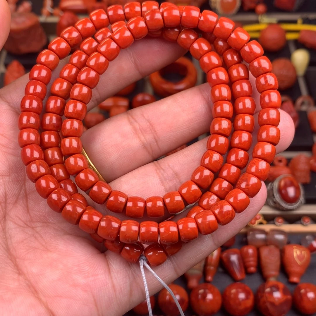 南红玛瑙未镶嵌精工直切佛珠6.8