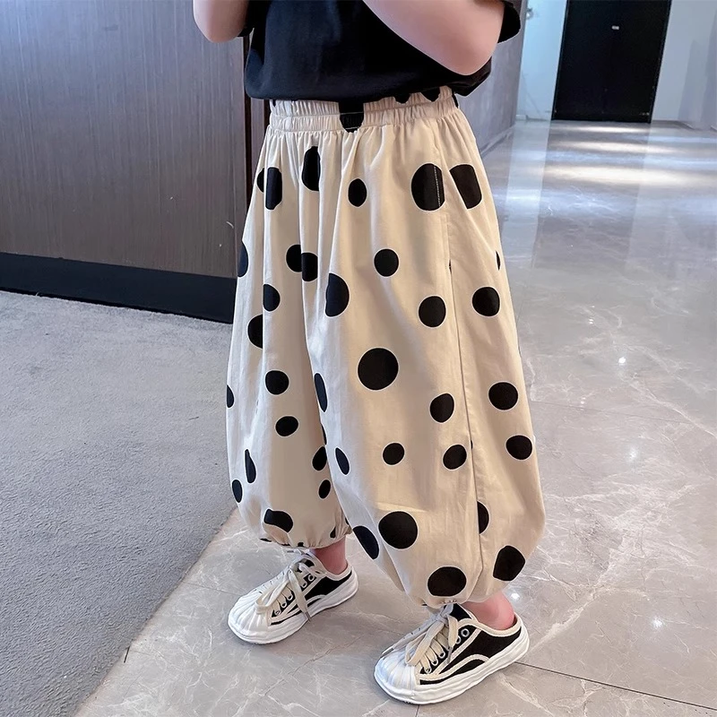 女童灯笼裤春夏2025新款女宝防蚊裤夏季洋气纯棉休闲儿童波点裤子