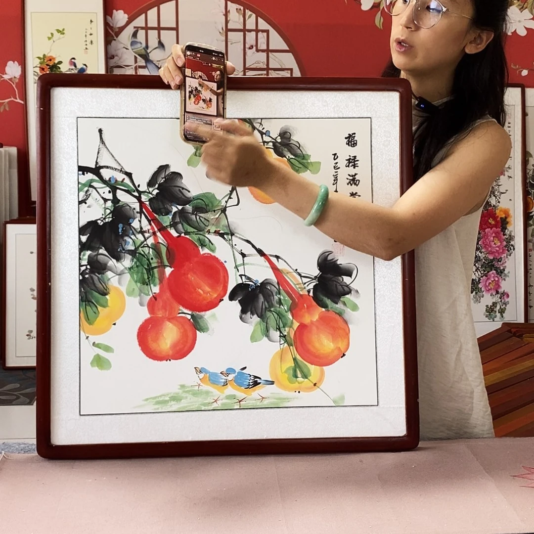 国画手写手绘带框包邮62✖️62国画作品