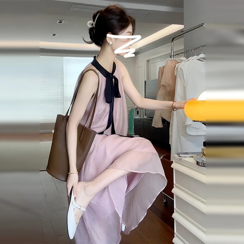 ZJ4086浅紫色仙女长裙2025年新款女装夏季无袖连衣裙子气质高级感